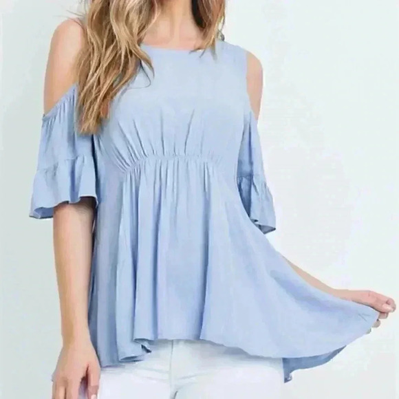 Boho Blue Jersey Cold shoulder top / blouse - Picture 1 of 5
